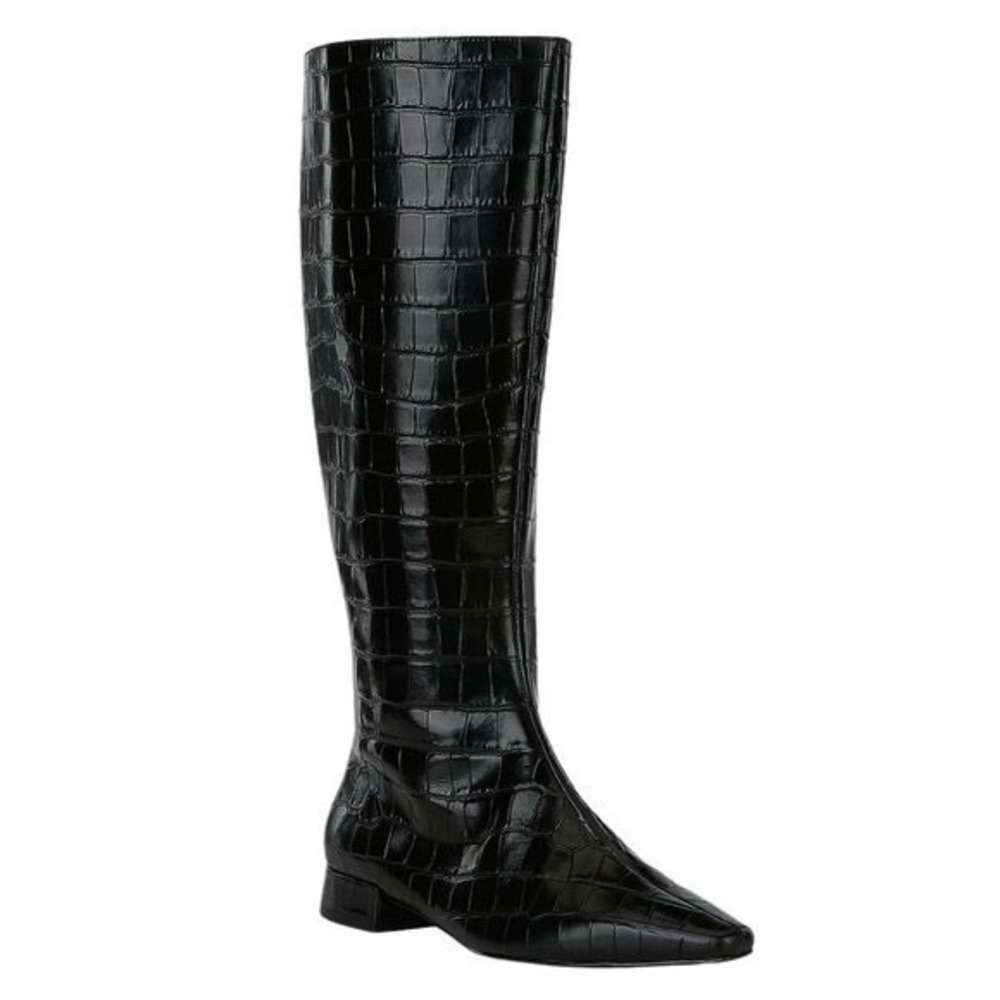 NWOB Gianni Bini Woman's Sharri Crocodile Embossed Leather Black Boots Sz 7